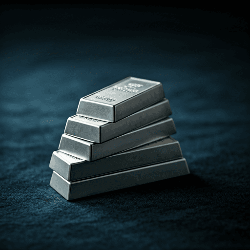 Pile de lingots d'argent investissement sur fond bleu nuit — pureté 999 ‰